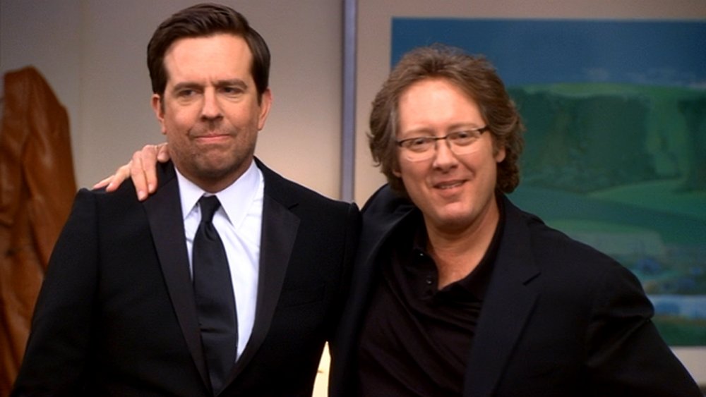 James Spader as Robert California and Ed Helms as Andy Bernard on The Office