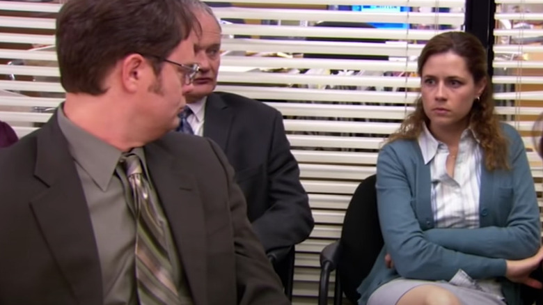 Pam and Dwight glaring at each other