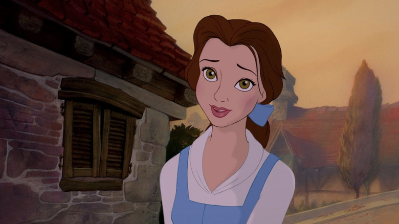 Belle wanders around town in her morning routine in Beauty and the Beast (1991)