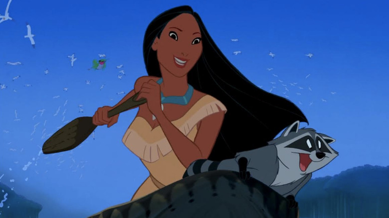 Pocahontas rafts down the river in Pocahontas (1995)