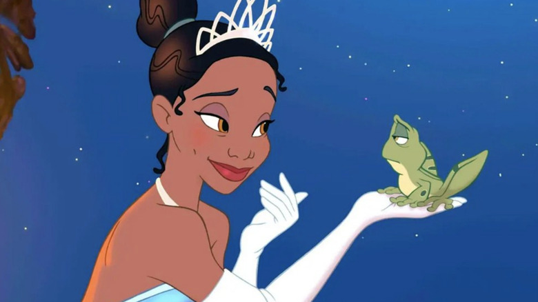 Tiana decides whether to kiss a frog or not in The Princess and the Frog (2009)