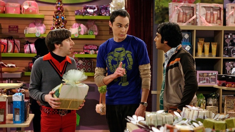 Howard, Sheldon, and Raj shopping.