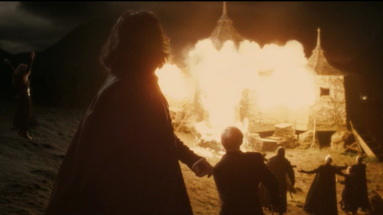 Hagrid's hut on fire