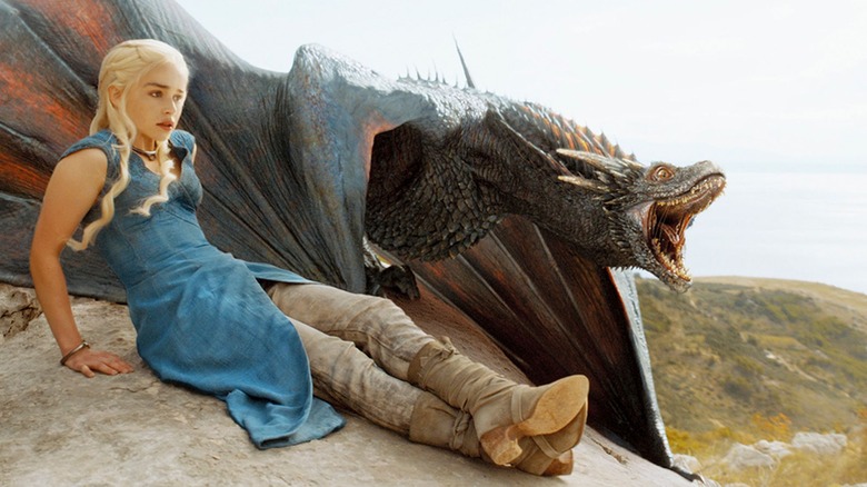 Daenerys and Drogon sitting together