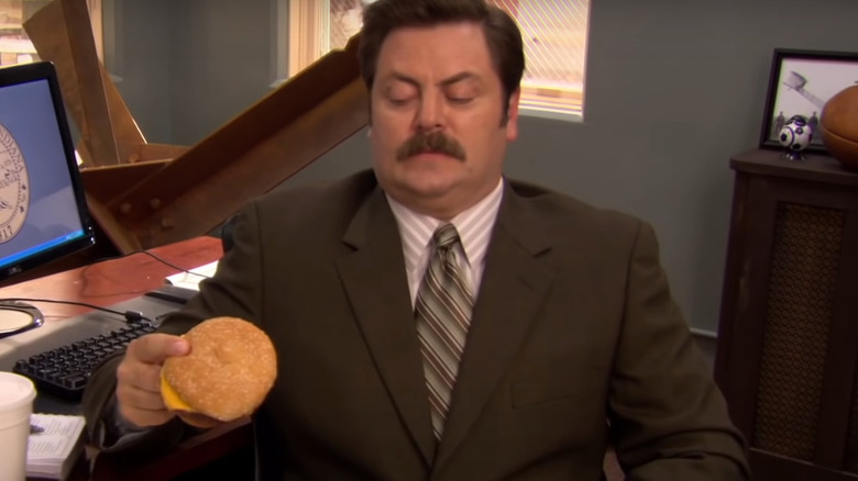 Nick Offerman as Ron Swanson eyes closed