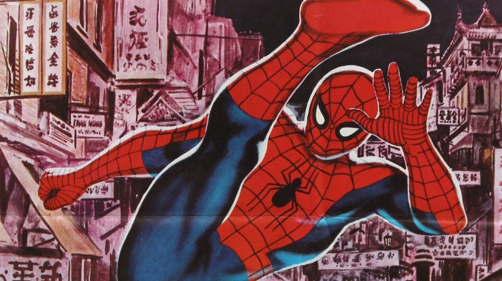 Spider-Man on the poster for Spider-Man: The Dragon's Challenge