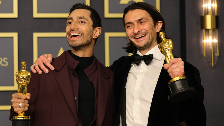 Aneil Karia, Riz Ahmed with their 2022 Oscars