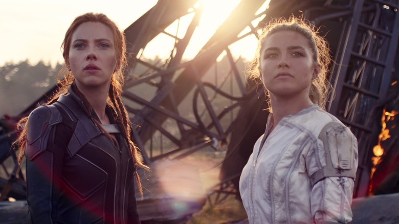 Yelena and Natasha near wreckage in Black Widow