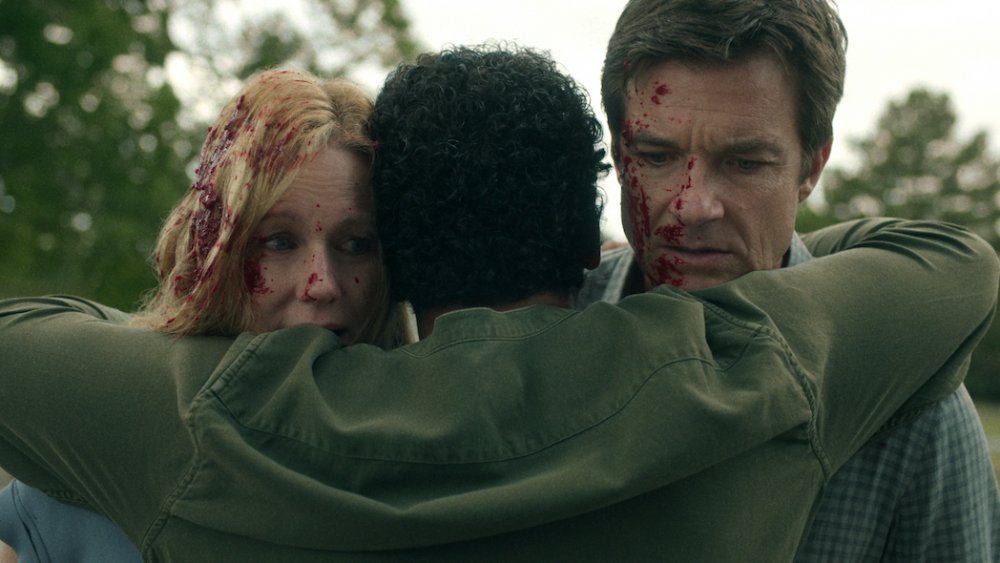 Laura Linney as Wendy Byrde, Felix Solis as Omar Navarro, and Jason Bateman as Marty Byrde on Ozark