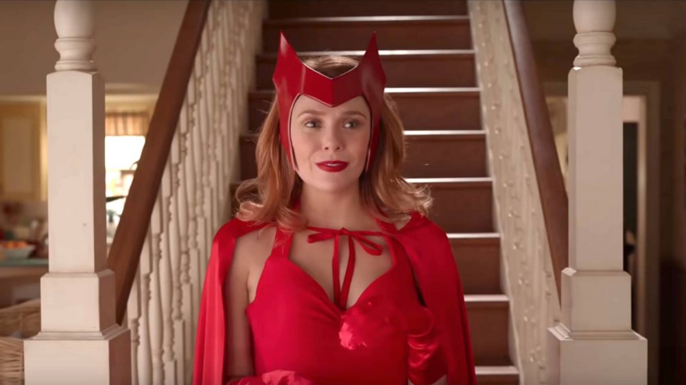 Elizabeth Olsen in Scarlet Witch's comic book costume on WandaVision