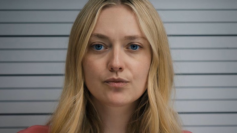 Abby scowls for her mugshot photo in "The Perfect Couple"