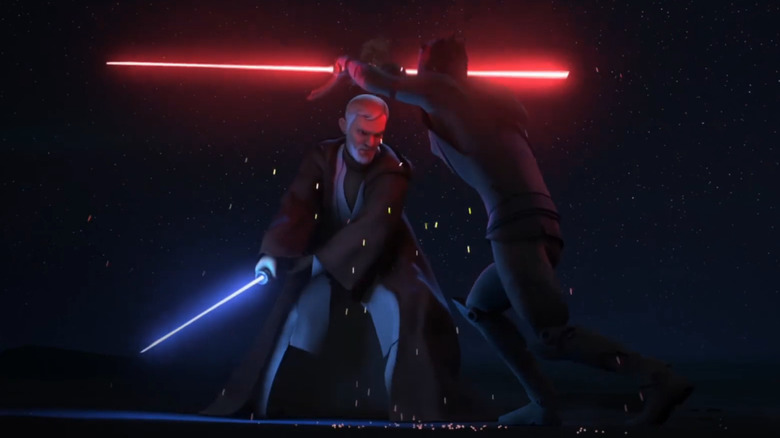 Obi-Wan and Maul duel at night