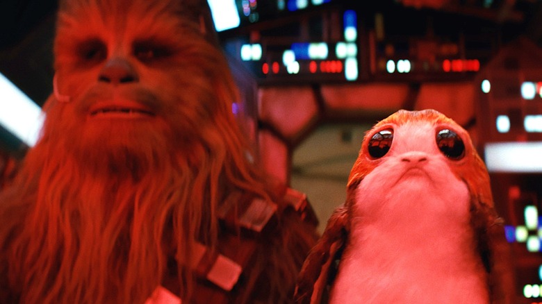 Porg and Chewy in the cockpit 