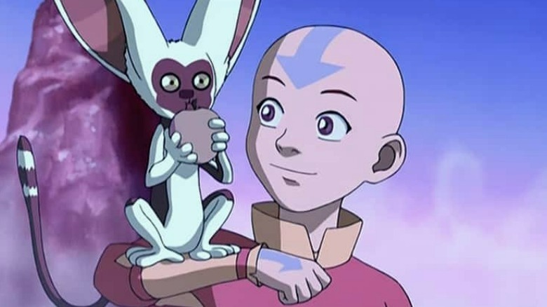 Momo on Aang's shoulder