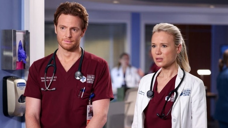 Nick Gehlfuss and Kristin Hager in character on Chicago Med
