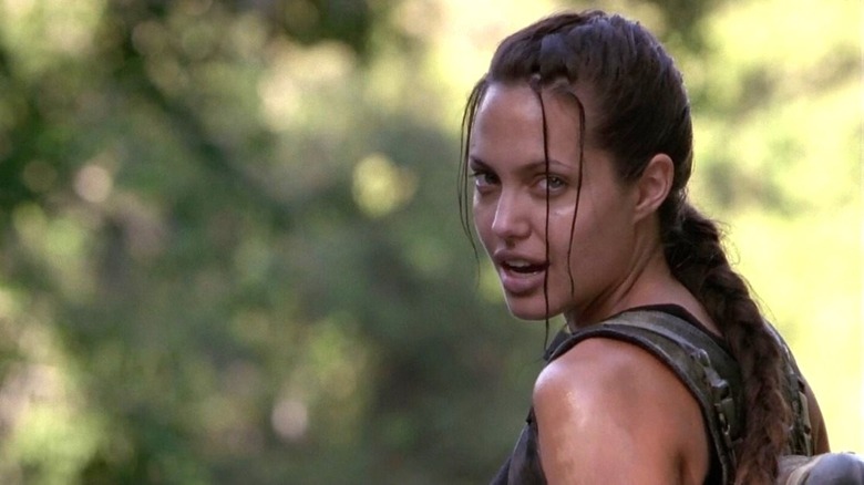 Lara Croft staring