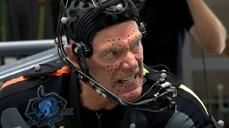 Stephen Lang grimacing on set