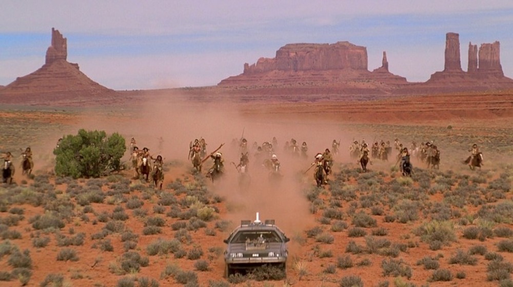 DeLorean chased by Native American tribe Back to the Future III