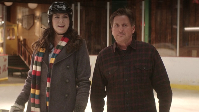 Emilio Estevez, Lauren Graham on ice rink 