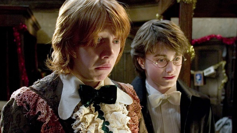 Ron and Harry getting dressed for the Yule Ball