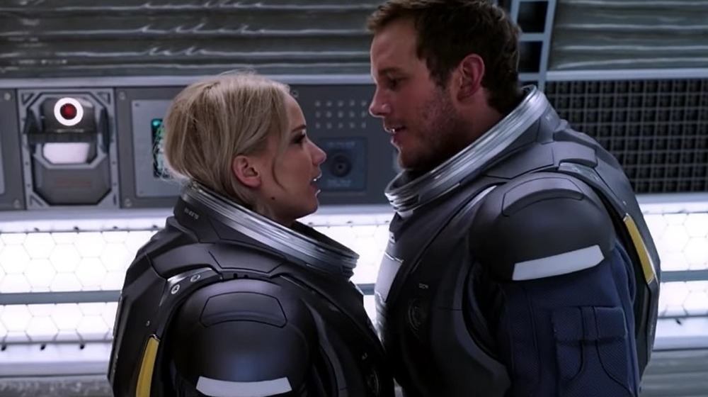 Chris Pratt and Jennifer Lawrence in space suits