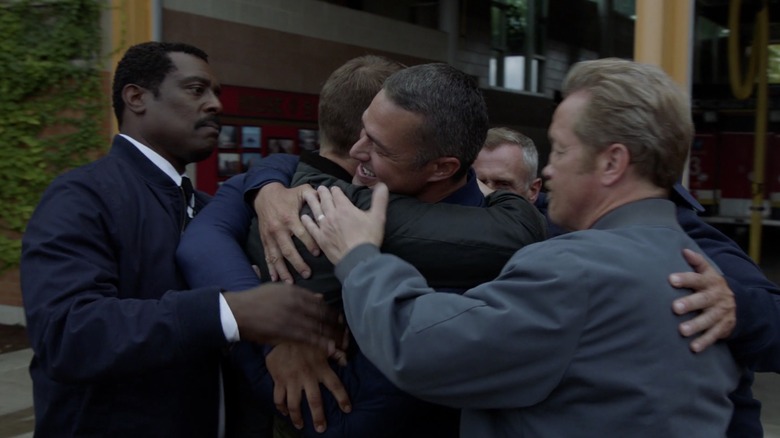 Group goodbye hug on 'Chicago Fire'