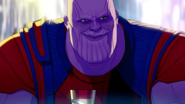 Animated Thanos smiling with drink