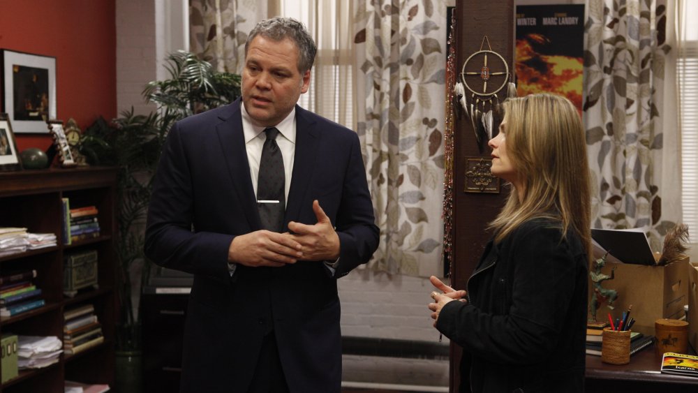 Vincent D'Onofrio and Kathryn Erbe as Detectives Robert Goren and Alexandra Eames as they appear in the final season of Criminal Intent