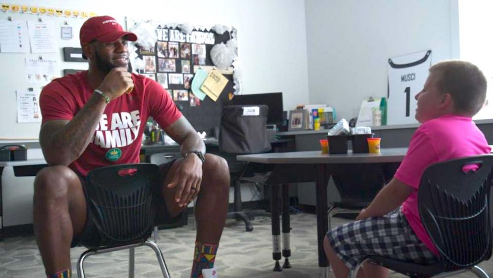 LeBron James speaks with an I Promise student in the Quibi series