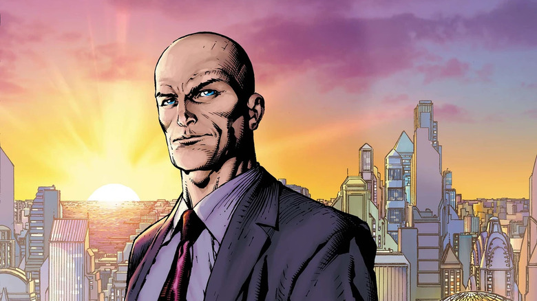 Luthor standing against Metropolis' skyline