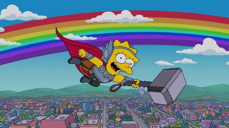 Thor Lisa flying in front of rainbow