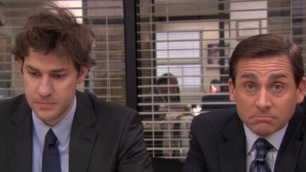 John Krasinski and Steve Carell as Jim and Michael on The Office