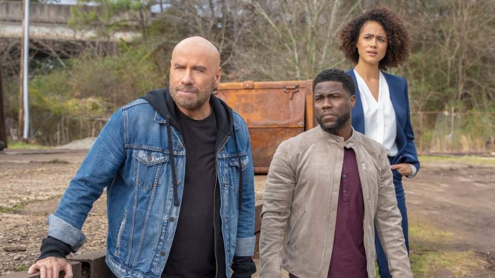 Kevin Hart as Kevin Hart, John Travolta as Ron Wilcox, and Nathalie Emmanuel as Jordan King on Quibi's Die Hart