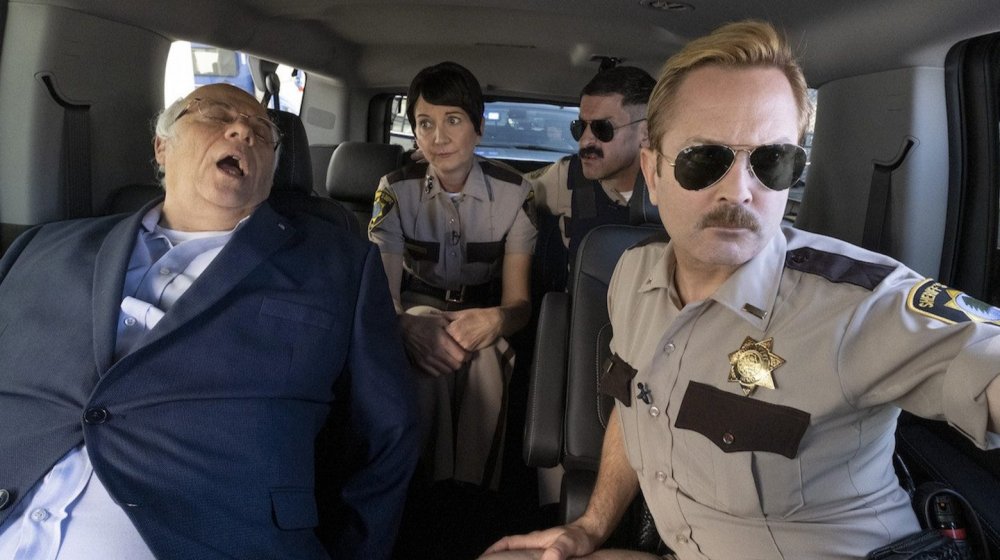 Thomas Lennon, Robert Ben Garant, and Kerri Kenney-Silver in Quibi's Reno 911!