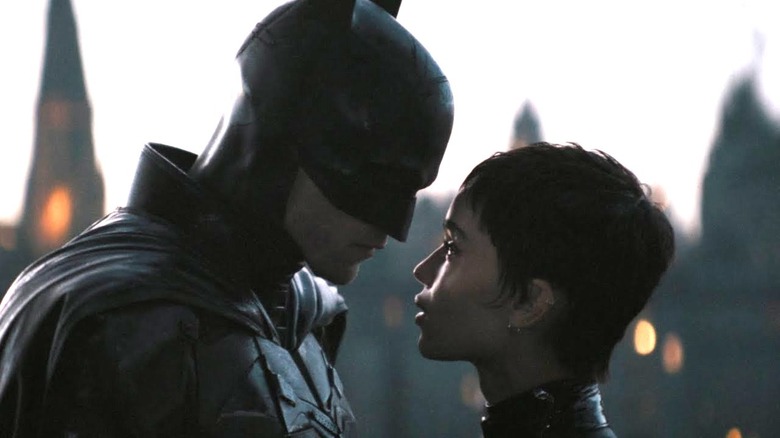 Batman and Catwoman staring at each other