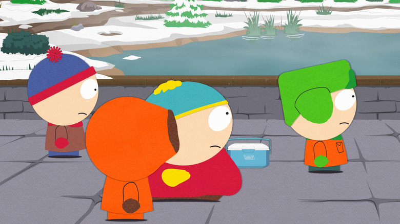 Stan, Kyle, Kenny and Cartman staring off