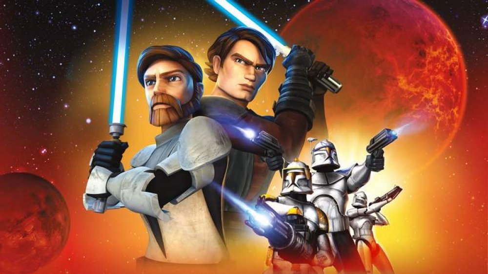Obi-Wan and Anakin with clone troopers from The Clone Wars