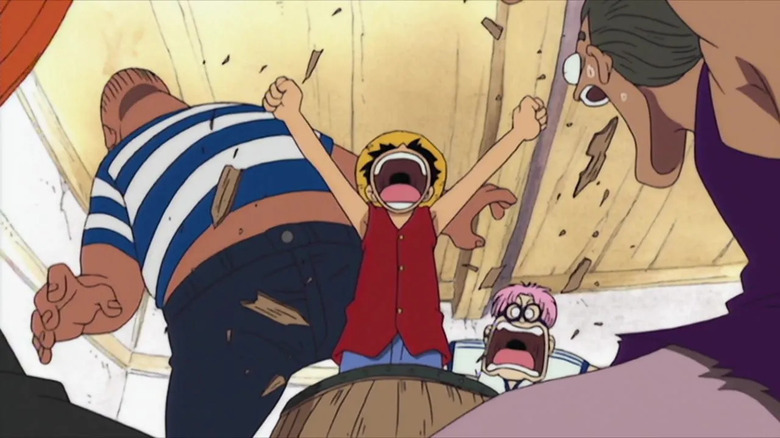 Luffy bursts out of a barrel