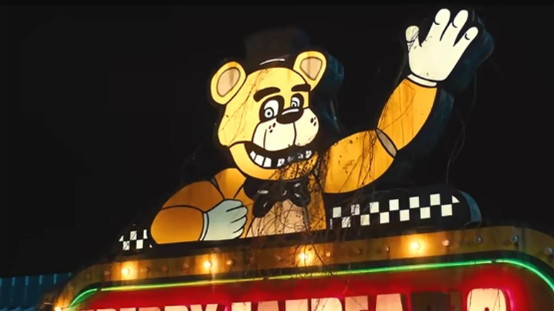 The Freddy's sign lights up