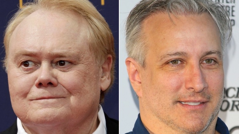 Louie Anderson looks left without smiling and Bronson Pinchot looks right with slight smile