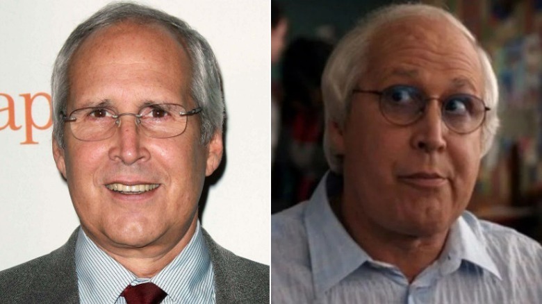 Chevy Chase smiling and Pierce Hawthorne looking sideways