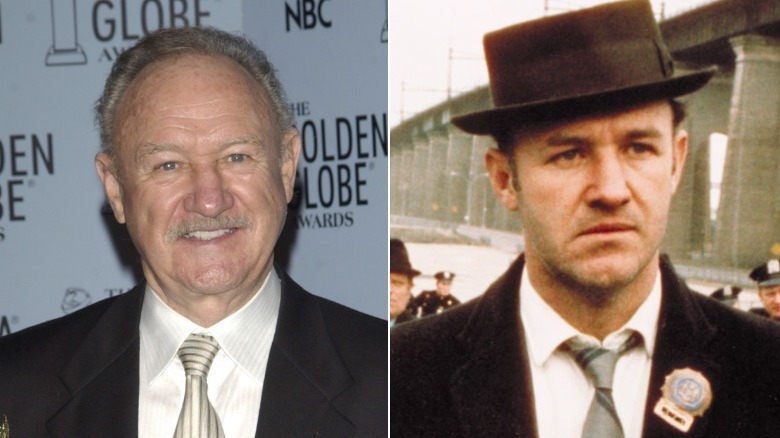 Gene Hackman smiling and Jimmy "Popeye" Doyle frowning