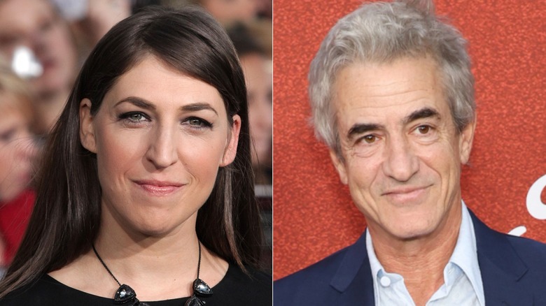 Mayim Bialik and Dermot Mulroney smile