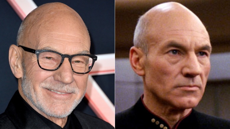 Patrick Stewart smiles and Jean-Luc Picard reacts