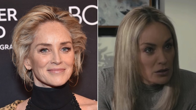 Sharon Stone smiling and Ludovica Stern grimacing