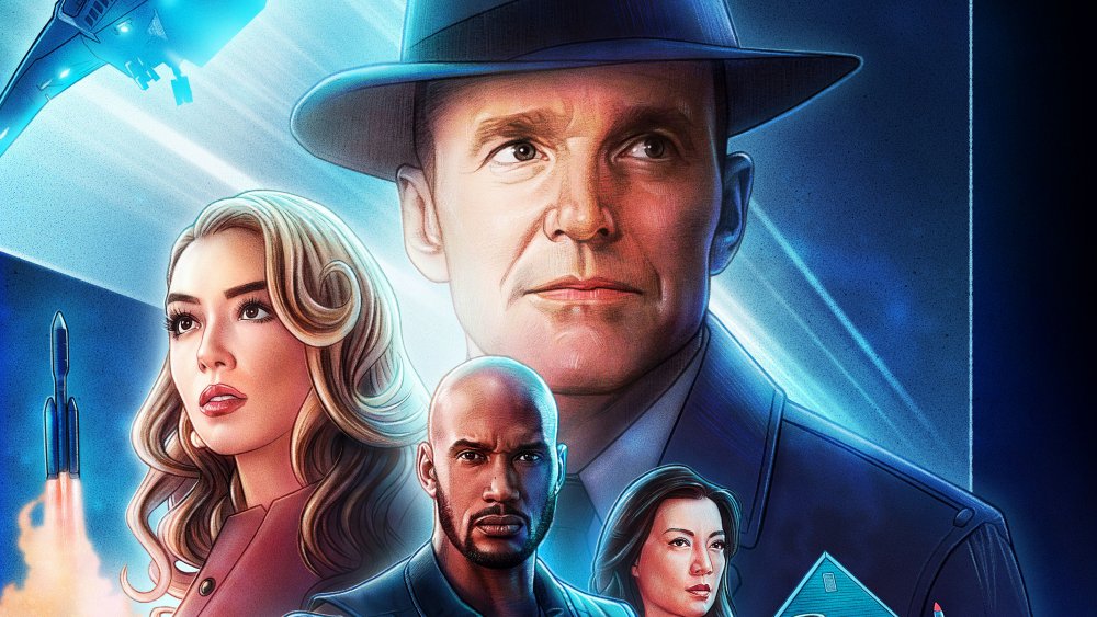 (from left to right) Chloe Bennet as Skye, Henry Simmons aS Mack, Clark Gregg as Phil Coulson and Ming Na-Wen as Melinda May in Agents of S.H.I.E.L.D.