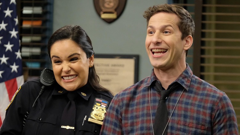 Andy Samberg and Melissa Fumero in Brooklyn Nine-Nine