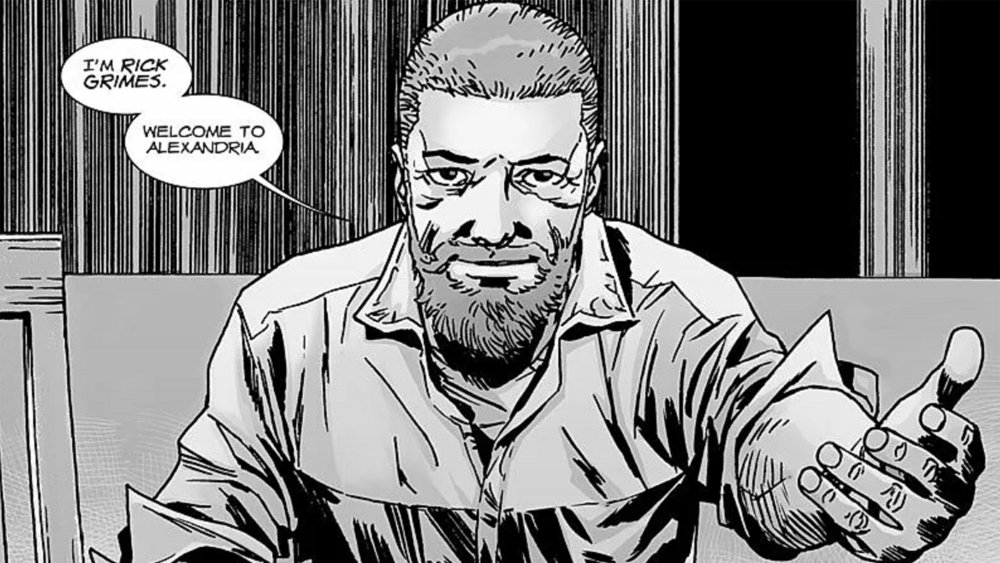 Rick Grimes saying welcome to Alexandria in the Walking Dead comics