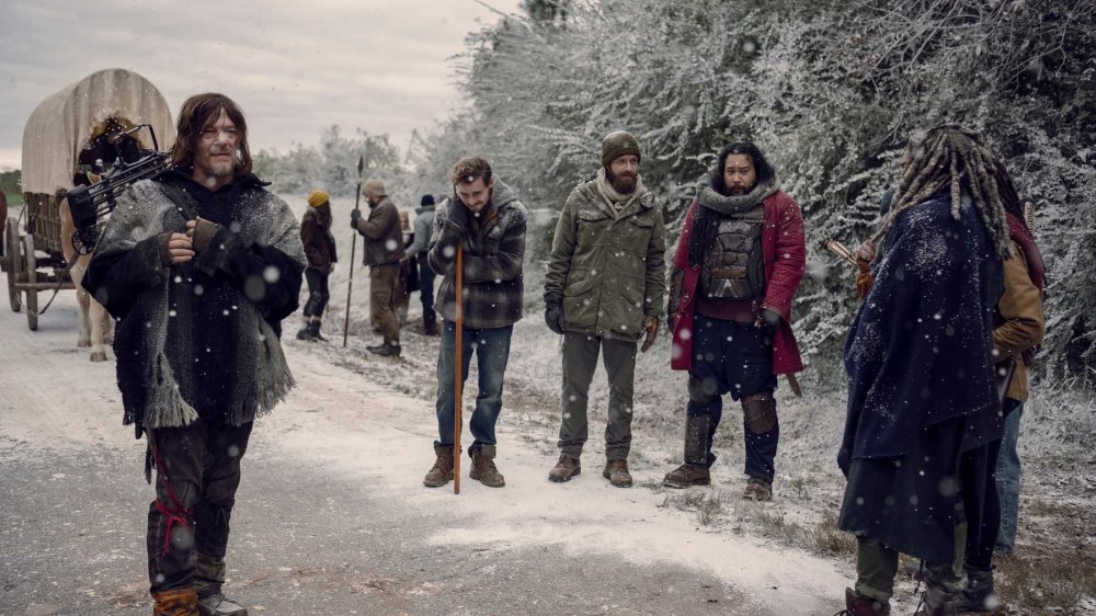 Characters from The Walking Dead in the snow