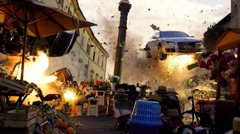 Car flying and explosions